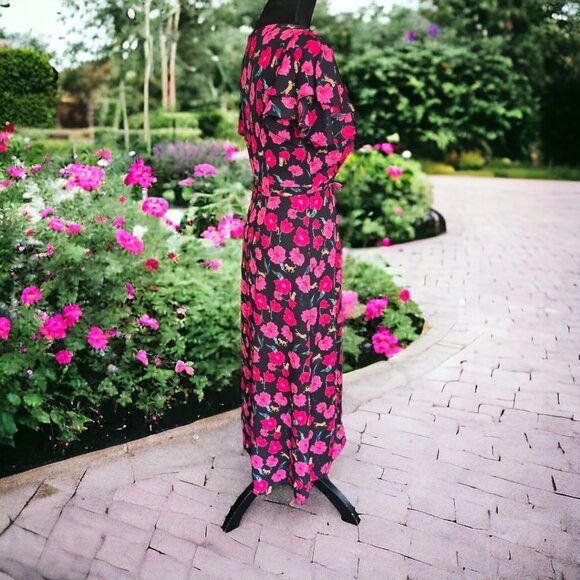 NWOT A COLLECTION XSP Floral Short Sleeve 2 Slit dress - Picture 4 of 7